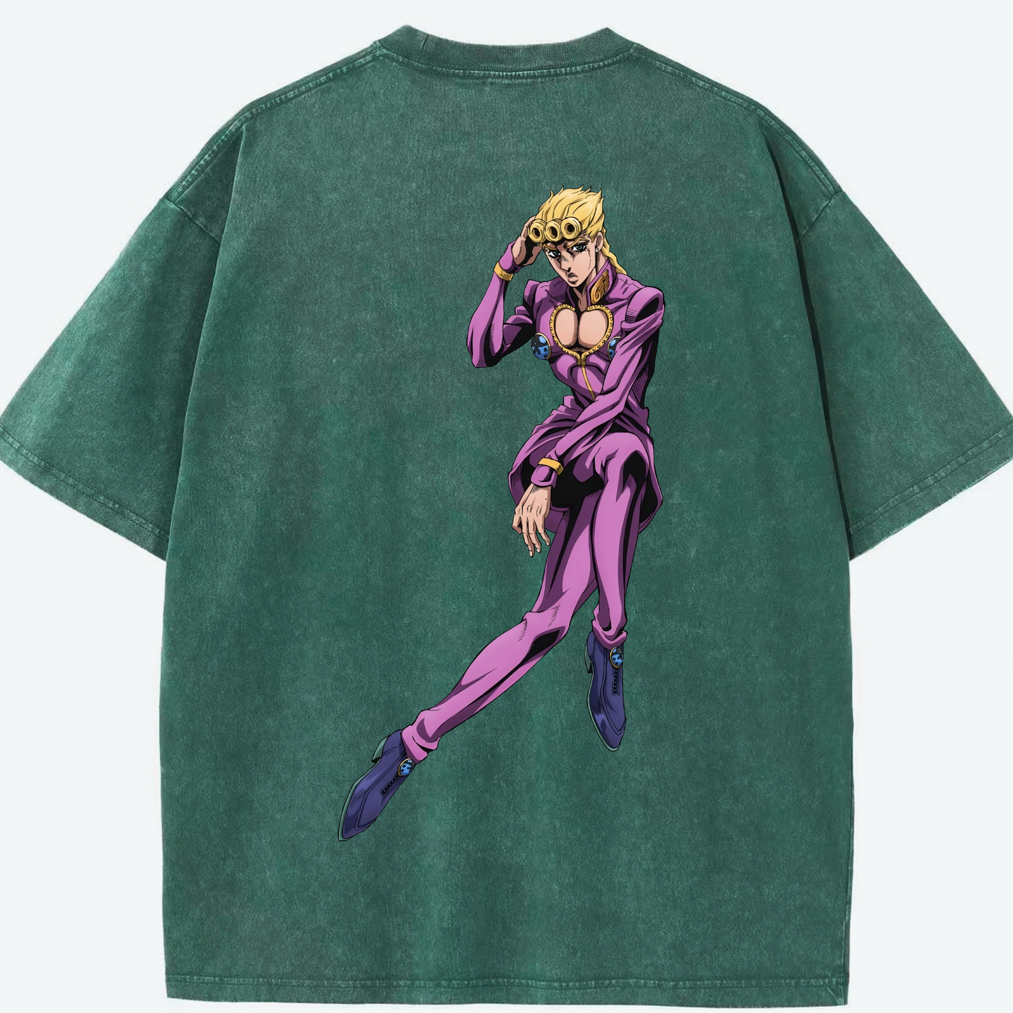 （画像用） ジョジョの奇妙な冒険 ジョルノ?ジョバァーナ JoJo's Bizarre Adventure Giorno Giovanna 綿100% ヴィンテージ風 半袖Tシャツ（背面プリント）